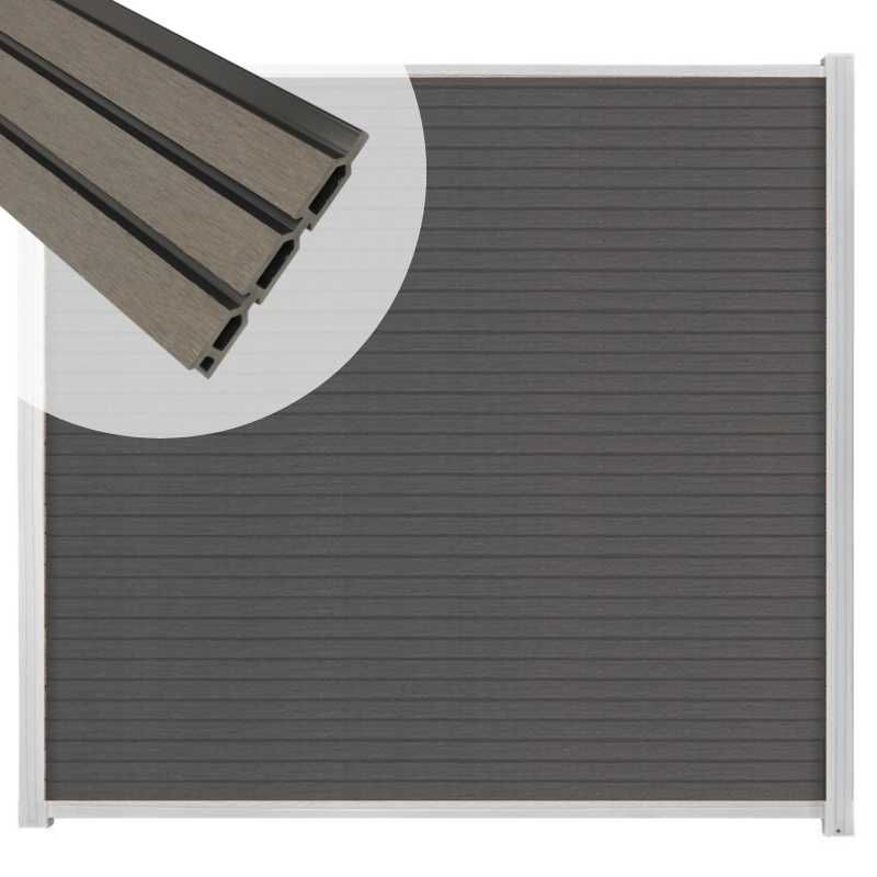 Zelfbouw schutting composiet Rhombus Triple rock grey - wit alu accessoires (180 x 180 cm)