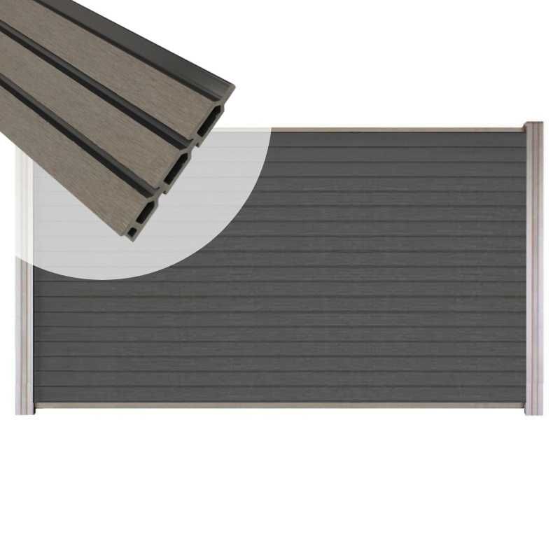 Zelfbouw schutting composiet Rhombus Triple rock grey - blank alu accessoires (180 x 90 cm)