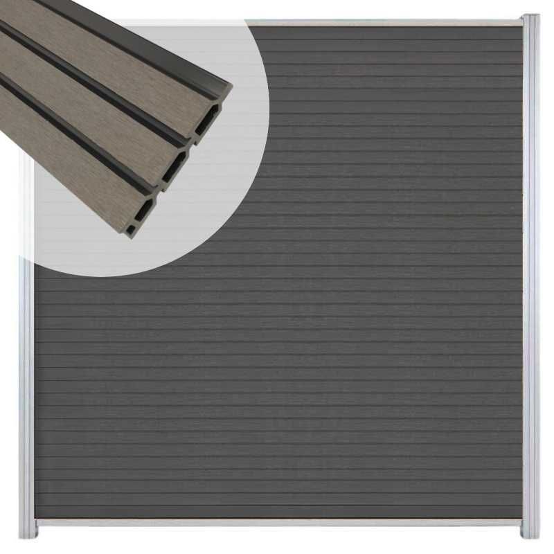 Zelfbouw schutting composiet Rhombus Triple rock grey - blank alu accessoires (180 x 200 cm)