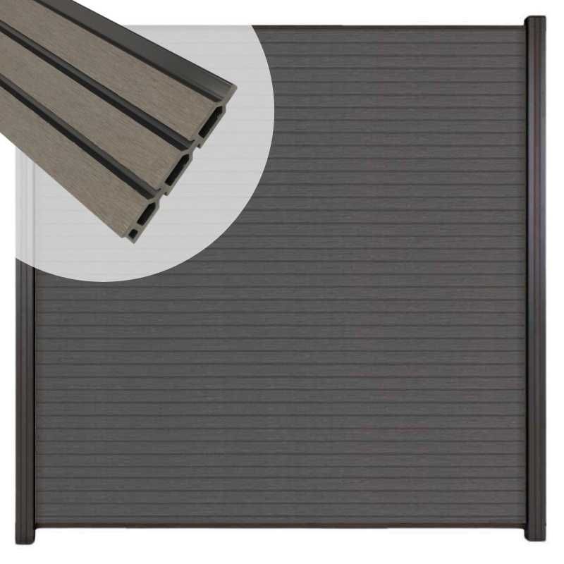 Zelfbouw schutting composiet Rhombus Triple rock grey - antraciet alu accessoires (180 x 200 cm)
