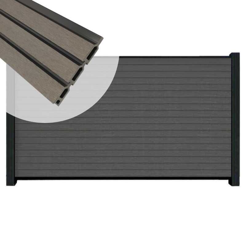 Zelfbouw schutting composiet Rhombus Triple rock grey - zwart alu accessoires (180 x 90 cm)
