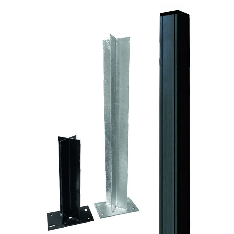Tuinpaal aluminium antraciet met houten kern (6,8 x 6,8 x 186 cm) incl verankering set