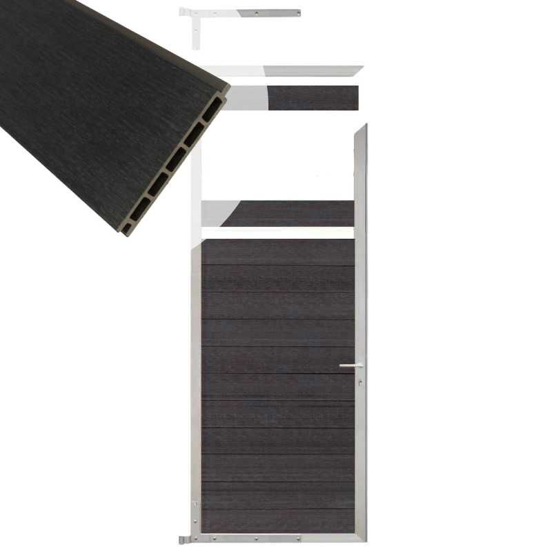 Tuindeur composiet Garda antraciet met blank alu kader (90 x 200 cm)