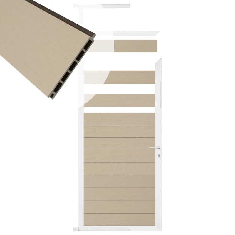 Tuindeur composiet Garda beige met wit alu kader (90 x 180 cm)