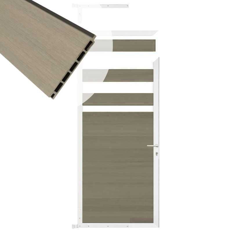 Tuindeur composiet Garda vergrijsd bruin met wit alu kader (90 x 180 cm)