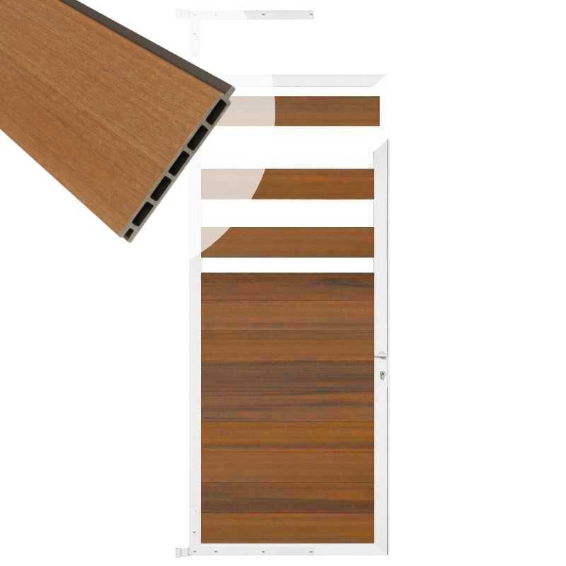 Tuindeur composiet Garda teak met wit alu kader (90 x 180 cm)