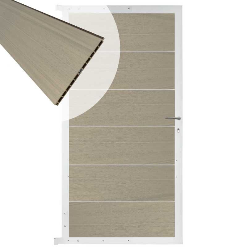 Tuindeur composiet Como vergrijsd bruin met wit alu kader (90 x 180 cm)