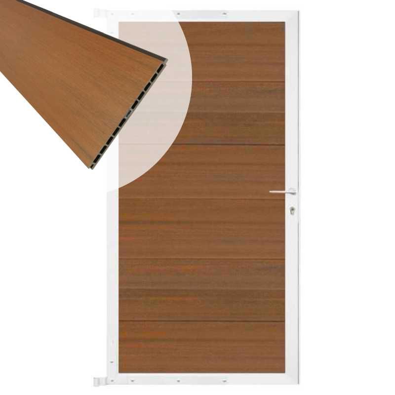 Tuindeur composiet Como teak met wit alu kader (90 x 180 cm)