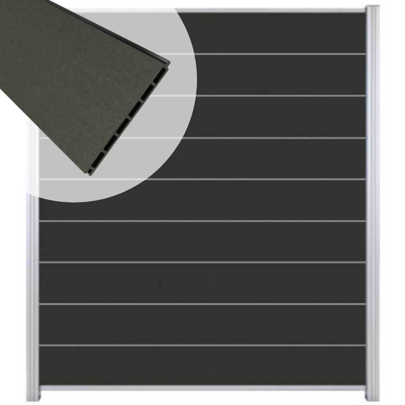Zelfbouw schutting composiet Modular antraciet - blank alu accessoires (180 x 200 cm)