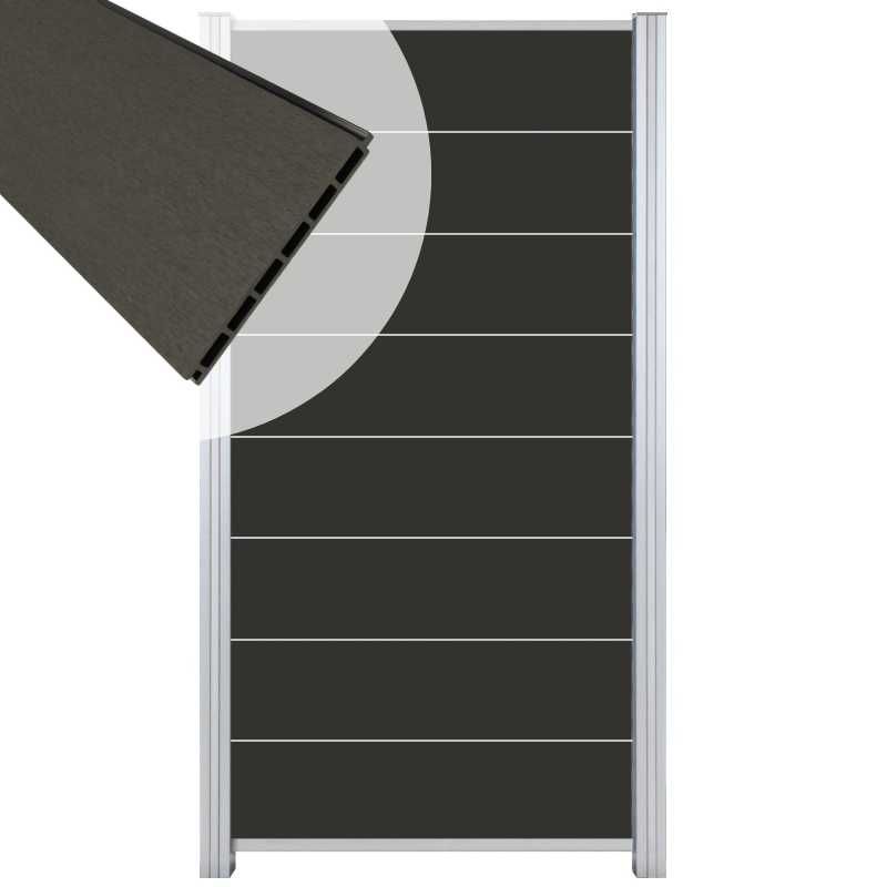 Zelfbouw schutting composiet Modular antraciet - blank alu accessoires (90 x 180 cm)