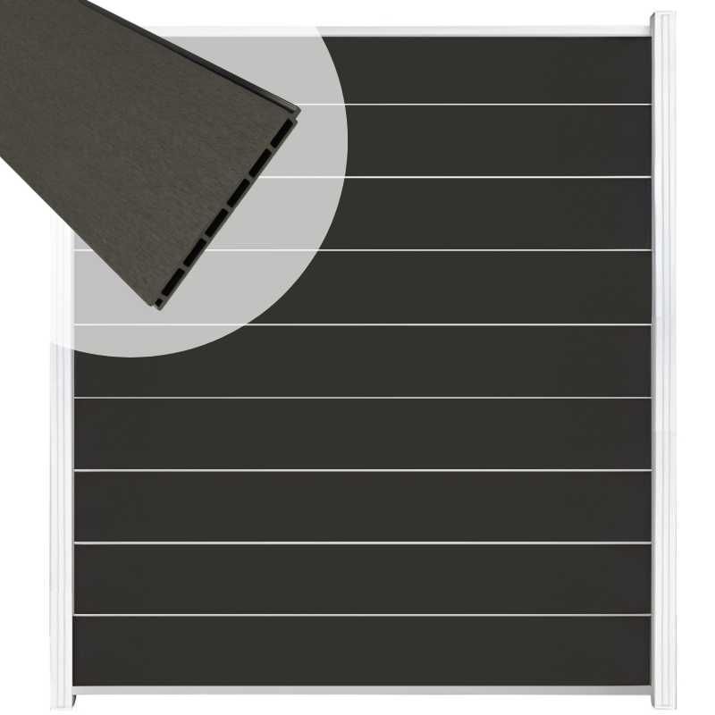 Zelfbouw schutting composiet Modular antraciet - wit alu accessoires (180 x 200 cm)