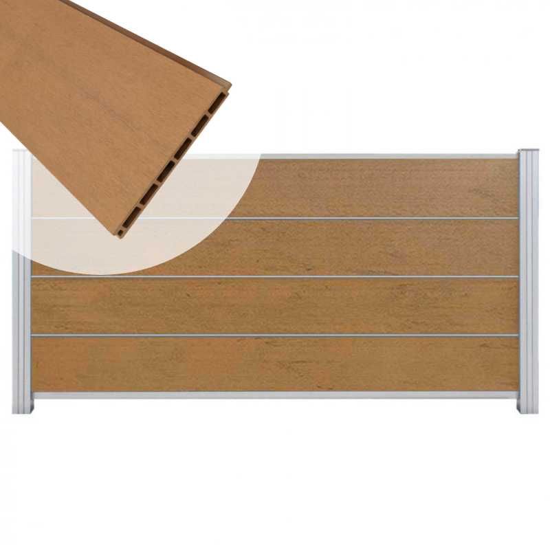 Zelfbouw schutting composiet Modular bruin gevlamd - blank alu accessoires (180 x 97 cm)