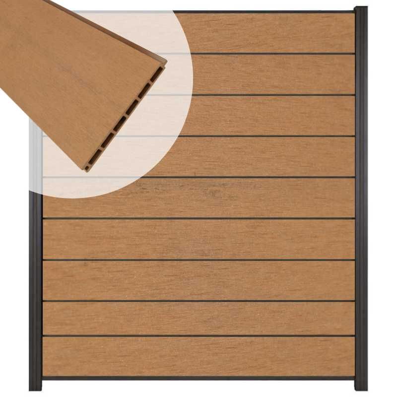 Zelfbouw schutting composiet Modular bruin gevlamd - antraciet alu accessoires (180 x 200 cm)