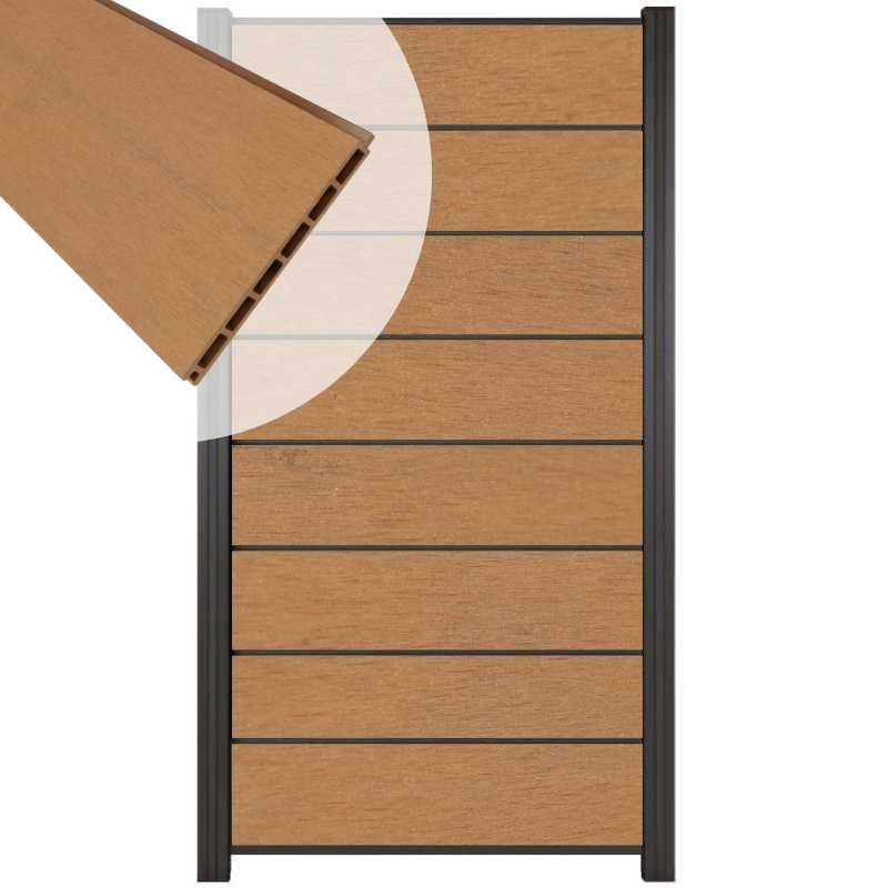Zelfbouw schutting composiet Modular bruin gevlamd - antraciet alu accessoires (90 x 180 cm)