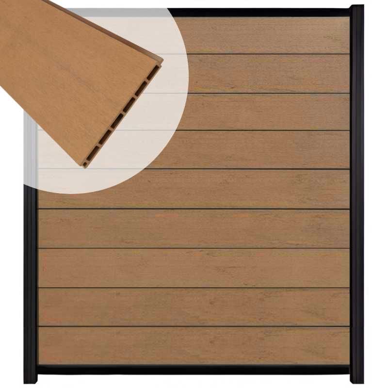 Zelfbouw schutting composiet Modular bruin gevlamd - zwart alu accessoires (180 x 200 cm)