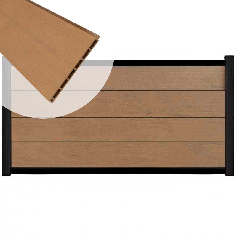 Zelfbouw schutting composiet Modular bruin gevlamd - zwart alu accessoires (180 x 97 cm)