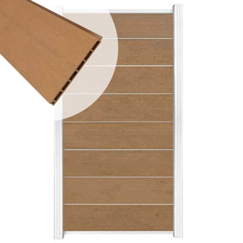 Zelfbouw schutting composiet Modular bruin gevlamd - wit alu accessoires (90 x 180 cm)
