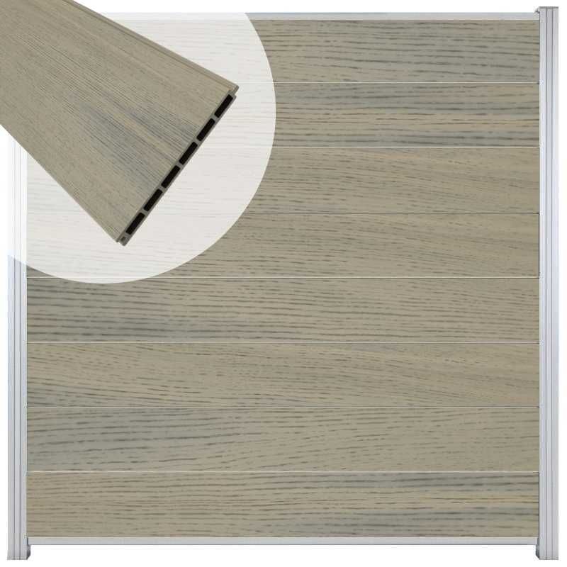 Zelfbouw schutting composiet Modular co-ex grijs - blank alu accessoires (180 x 180 cm)