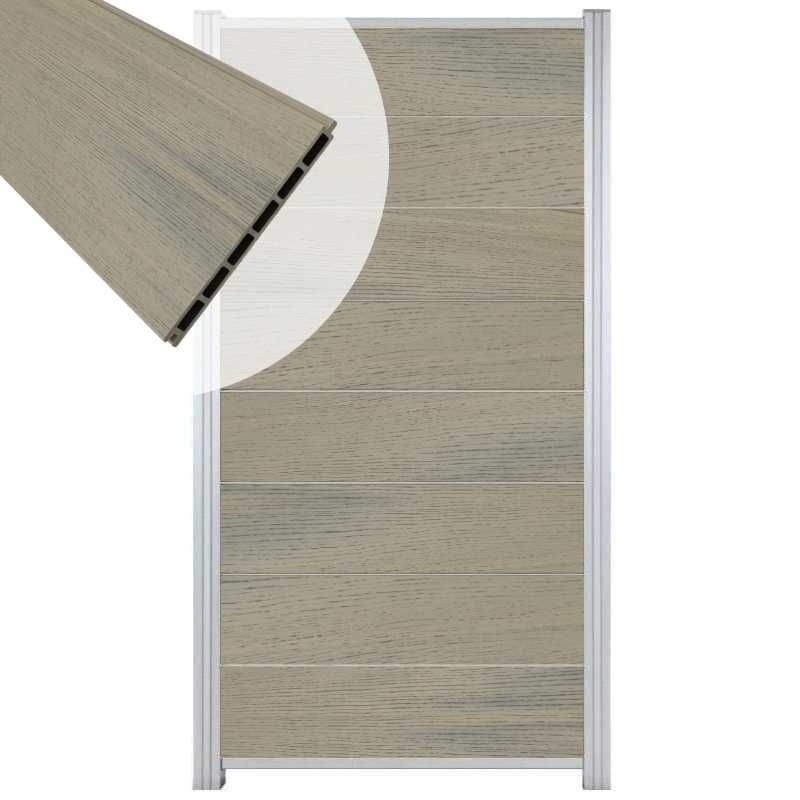 Zelfbouw schutting composiet Modular co-ex grijs - blank alu accessoires (90 x 180 cm)