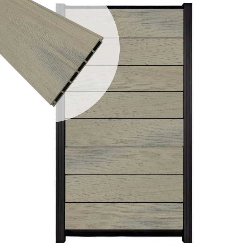 Zelfbouw schutting composiet Modular co-ex grijs - zwart alu accessoires (90 x 180 cm)
