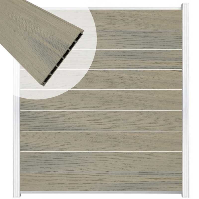 Zelfbouw schutting composiet Modular co-ex grijs - wit alu accessoires (180 x 200 cm)