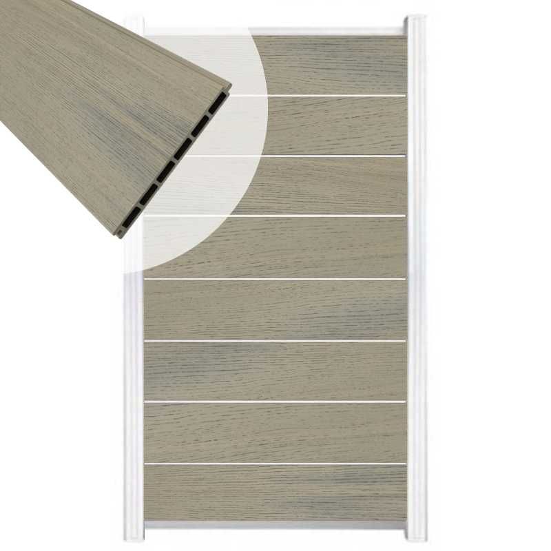 Zelfbouw schutting composiet Modular co-ex grijs - wit alu accessoires (90 x 180 cm)
