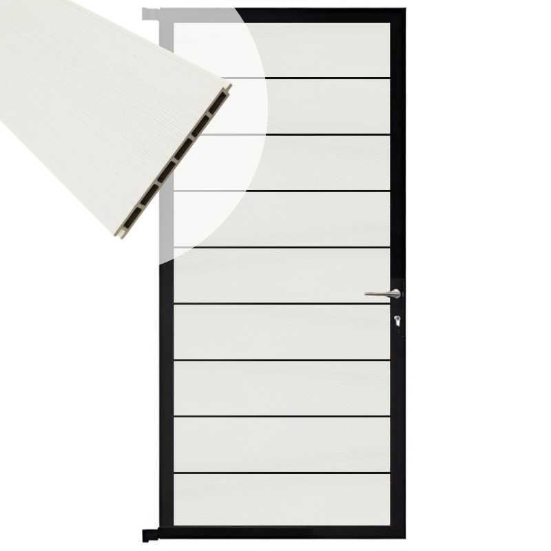 Tuindeur aluminium zwart frame Modular - composiet co-ex wit (90 x 200 cm)