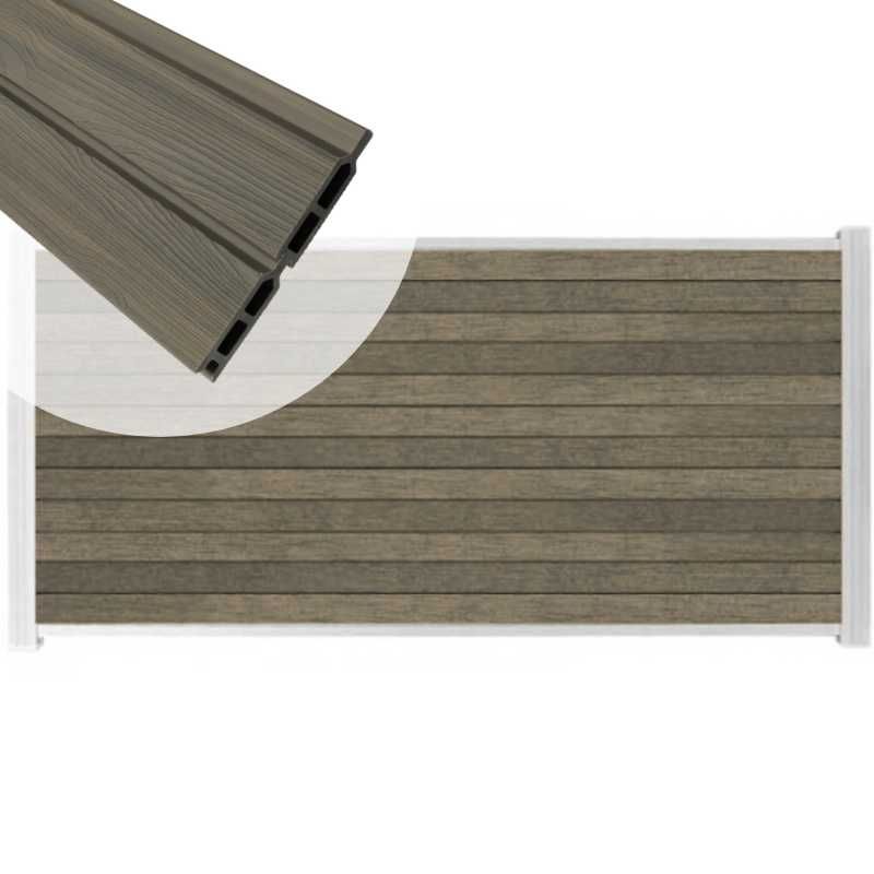 Zelfbouw schutting composiet Rhombus Double grijs - wit alu accessoires (180 x 90 cm)