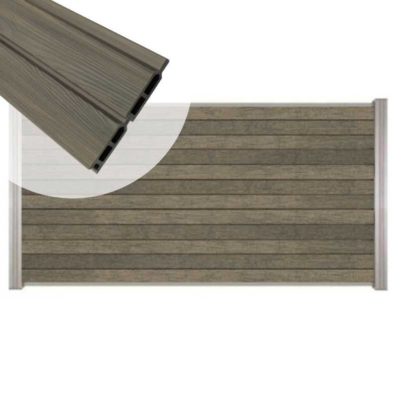 Zelfbouw schutting composiet Rhombus Double grijs - blank alu accessoires (180 x 90 cm)
