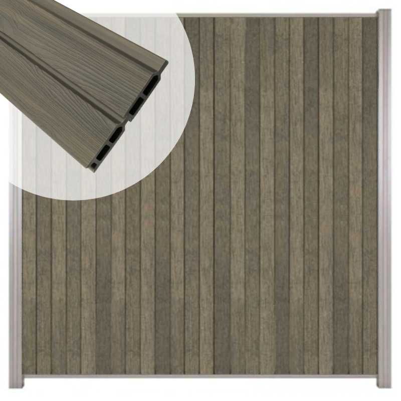 Zelfbouw schutting verticaal Rhombus Double grijs - blank alu accessoires (170 x 180 cm)