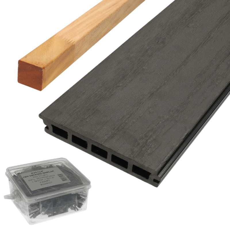 Vlonder totaalpakket composiet naadloos - 2,1 x 14,5 cm - antraciet (4 mtr)