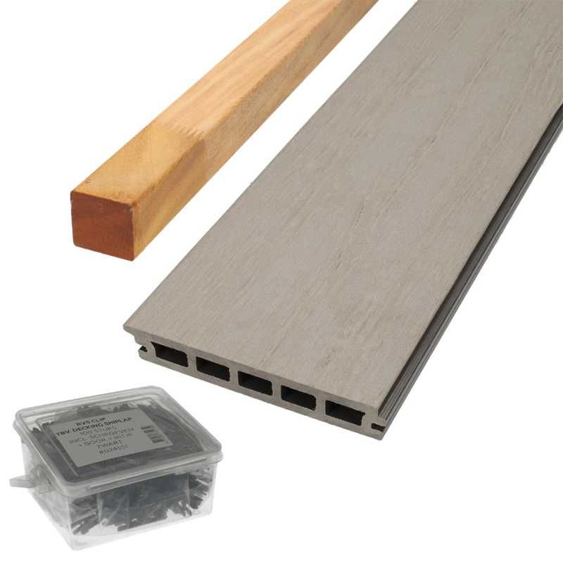 Vlonder totaalpakket composiet naadloos - 2,1 x 14,5 cm - grijs (4 mtr)