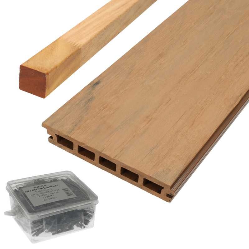 Vlonder totaalpakket composiet naadloos - 2,1 x 14,5 cm - bruin gevlamd (4 mtr)
