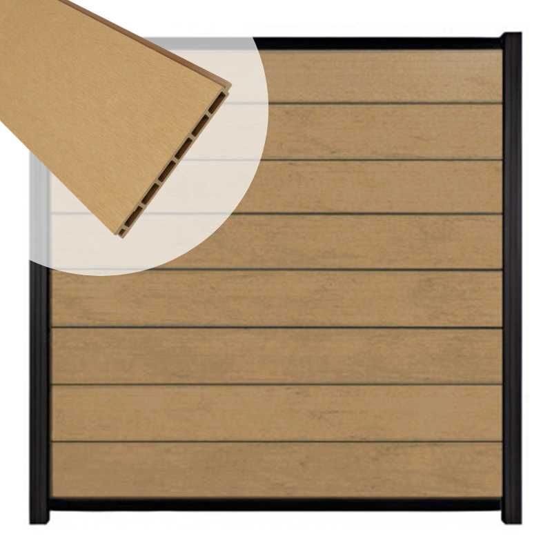 Zelfbouw schutting composiet Modular teak - zwart alu accessoires (180 x 180 cm)