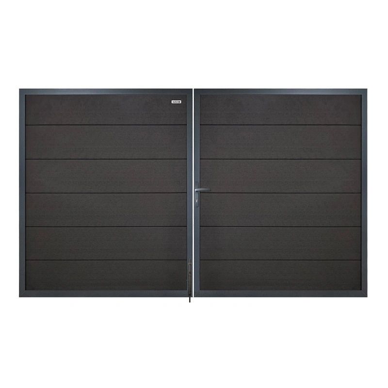 Dubbele poort composiet Forte antraciet met antraciet aluminium kader (300 x 180 cm)