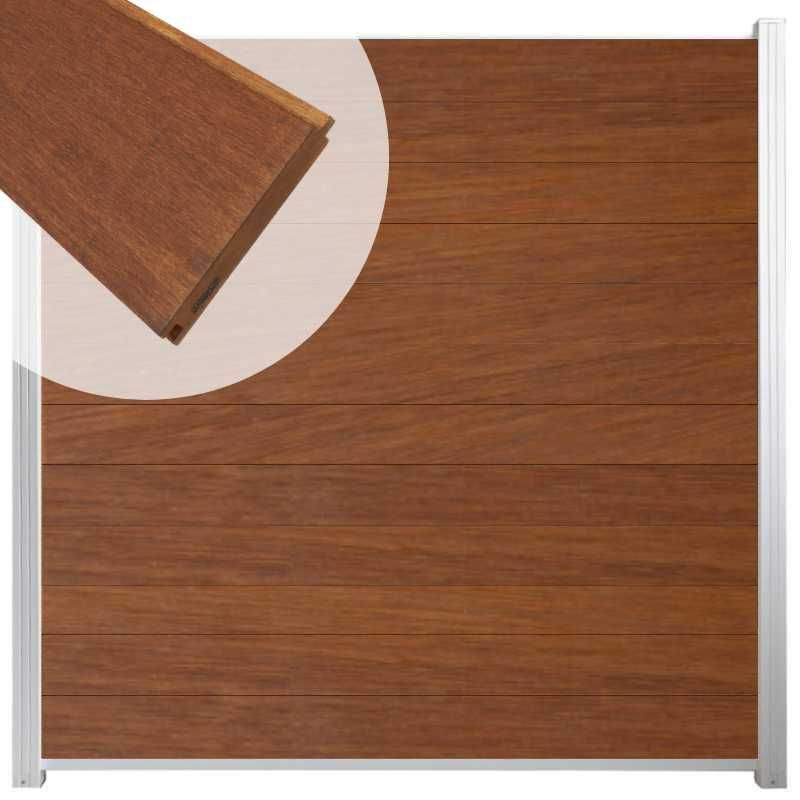Zelfbouw schutting hardhout Mix & Match Bamboe - wit alu accessoires (180 x 180 cm)