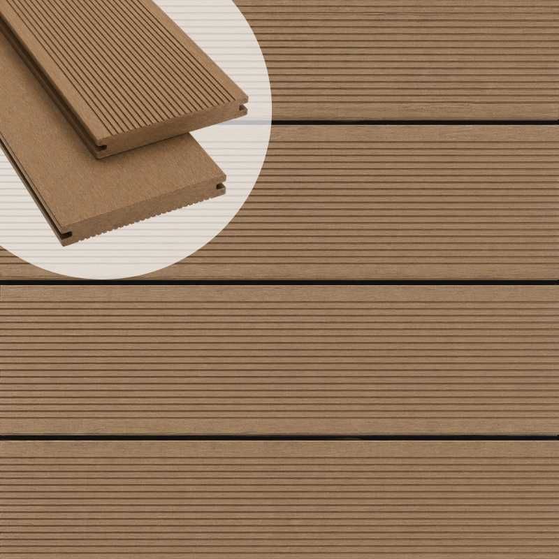 Vlonderplank composiet massief 1,9 x 14 cm eik grove ribbel/ vlak (3 mtr)