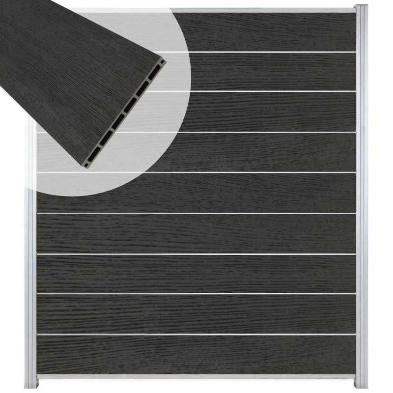 Zelfbouw schutting composiet co-ex Modular nero - blank alu accessoires (180 x 200 cm)
