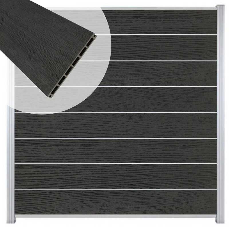 Zelfbouw schutting composiet co-ex Modular nero - blank alu accessoires (180 x 180 cm)