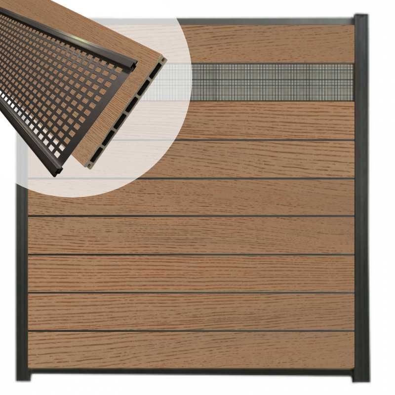 Schutting composiet Modular co-ex dark brown - inclusief deco rooster (180 x 200 cm)