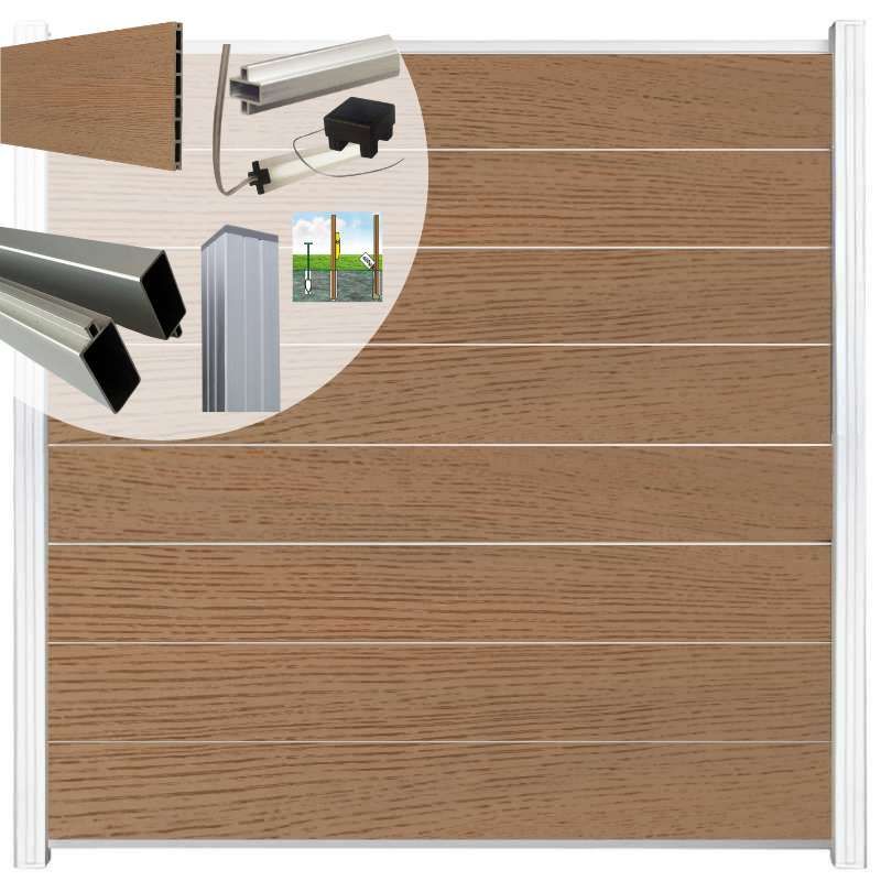 Schutting set composiet Modular co-ex dark brown - blank alu accessoires (5,60 meter)