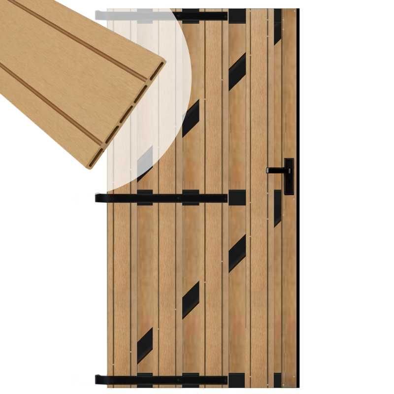 Tuindeur composiet Stijl teak met zwart alu frame incl. hang&sluitwerk (100 x 180 cm)