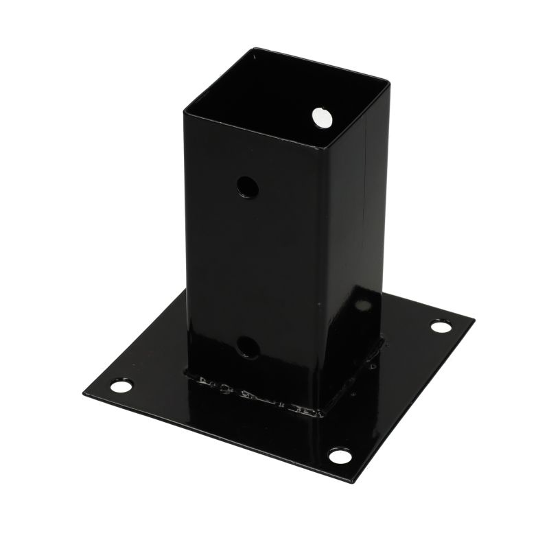 Paalhouder met voet verzinkt zwart gepoedercoat (7,1 x 7,1 x 15 cm)