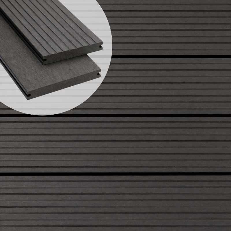 Vlonderplank composiet massief - 2,1 x 14 cm antraciet grove ribbel/vlak
