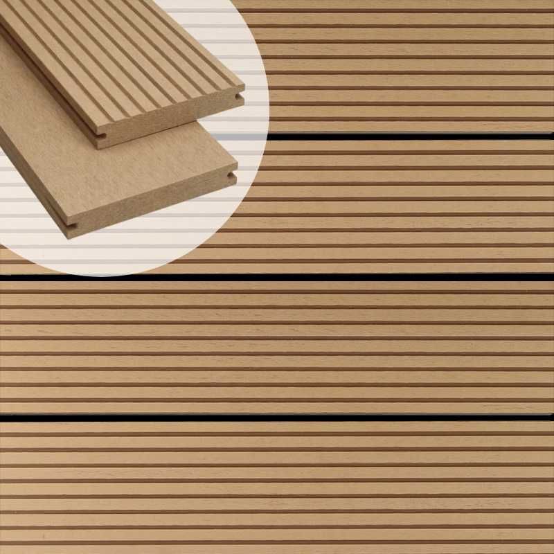 Vlonderplank composiet massief - 2,1 x 14 cm teak grove ribbel/vlak
