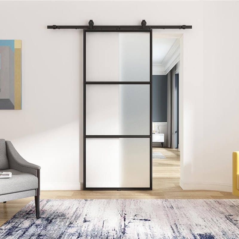 Zelfbouw schuifdeur staal - Loft - 3 vaks mat glas - 213,4 x 91,4 cm - inclusief schuifsysteem