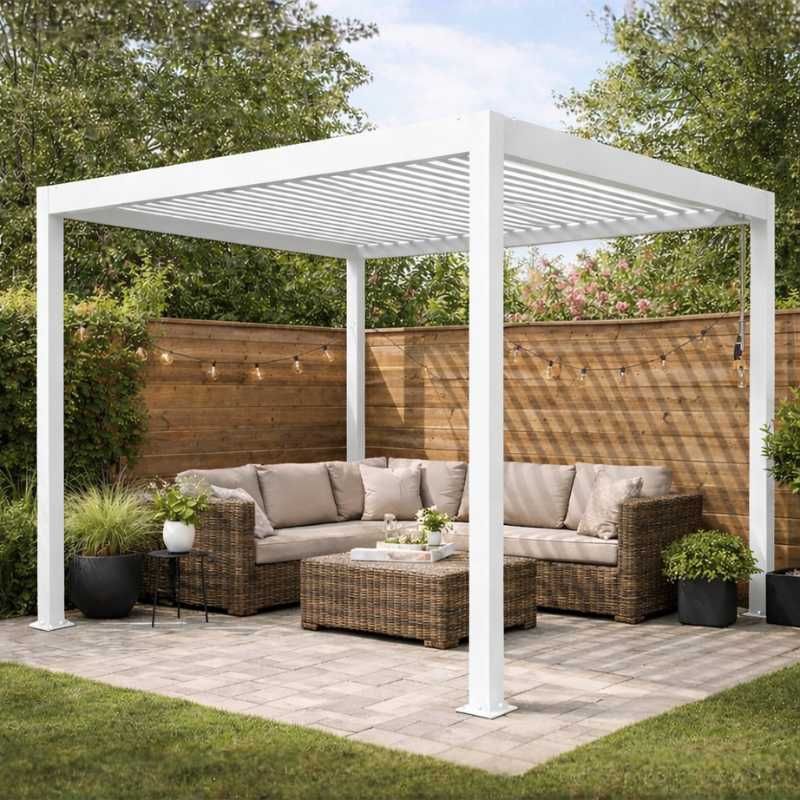 Pergola aluminium vrijstaand - Zuiver wit RAL9010 - 300 x 300 x 250 cm