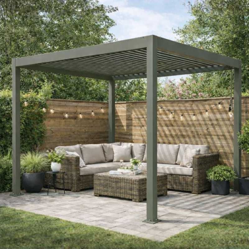 Pergola aluminium vrijstaand - Olijfgrijs RAL7002 - 400 x 300 x 250 cm