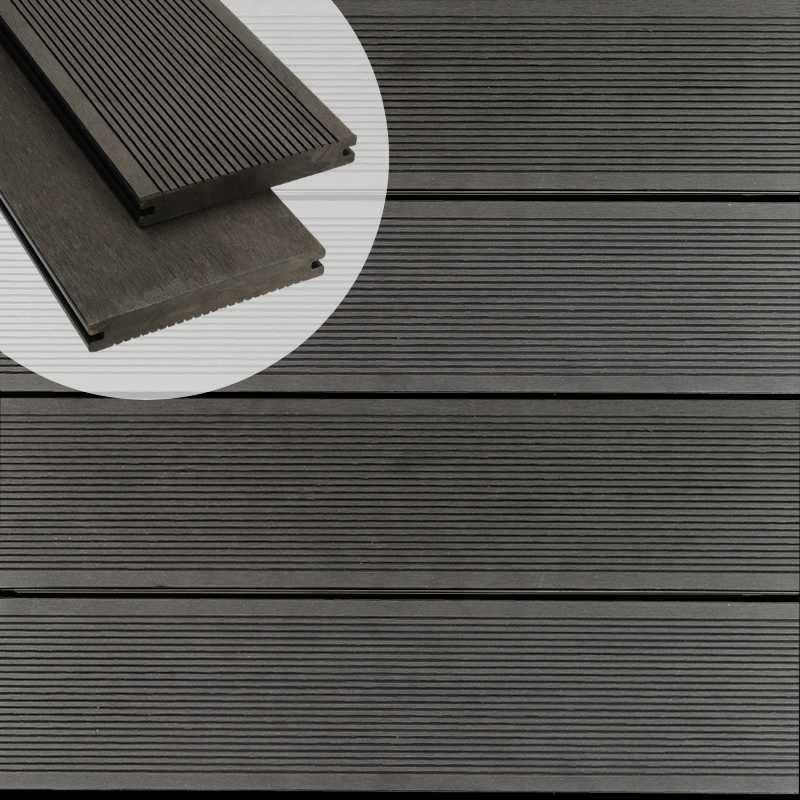 Vlonderplank composiet massief 1,9 x 14 cm antraciet grove ribbel/vlak (5 mtr)