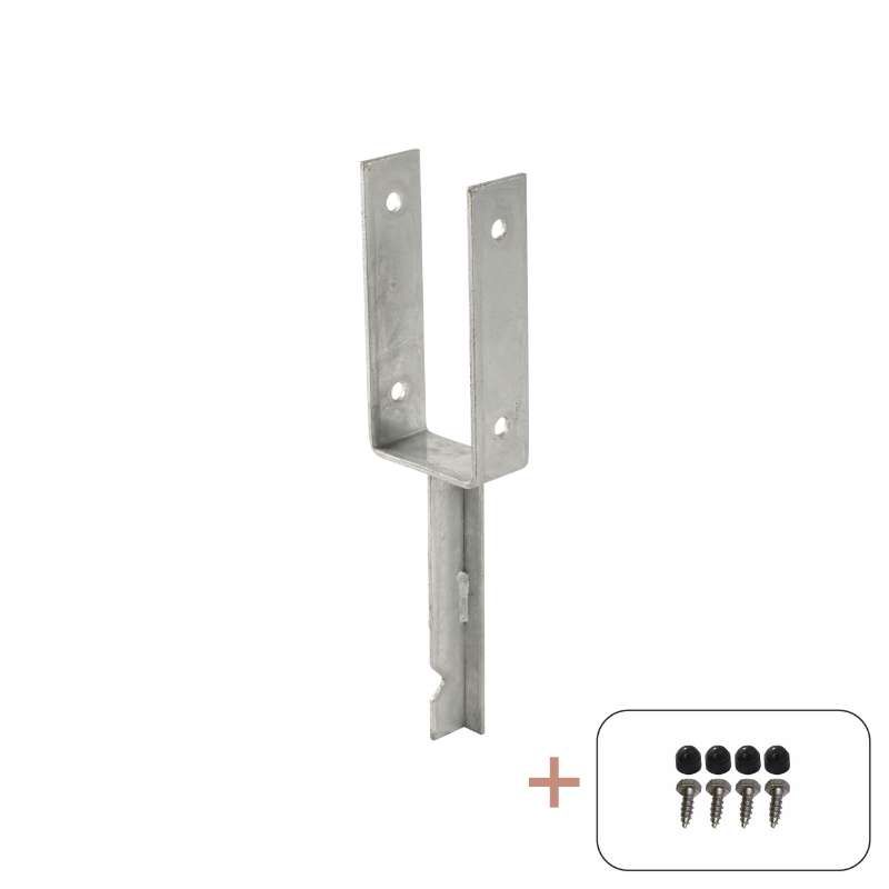 Paalhouder gepunt U gegalvaniseerd tbv tuinpaal van 9 x 9 cm - 40 cm